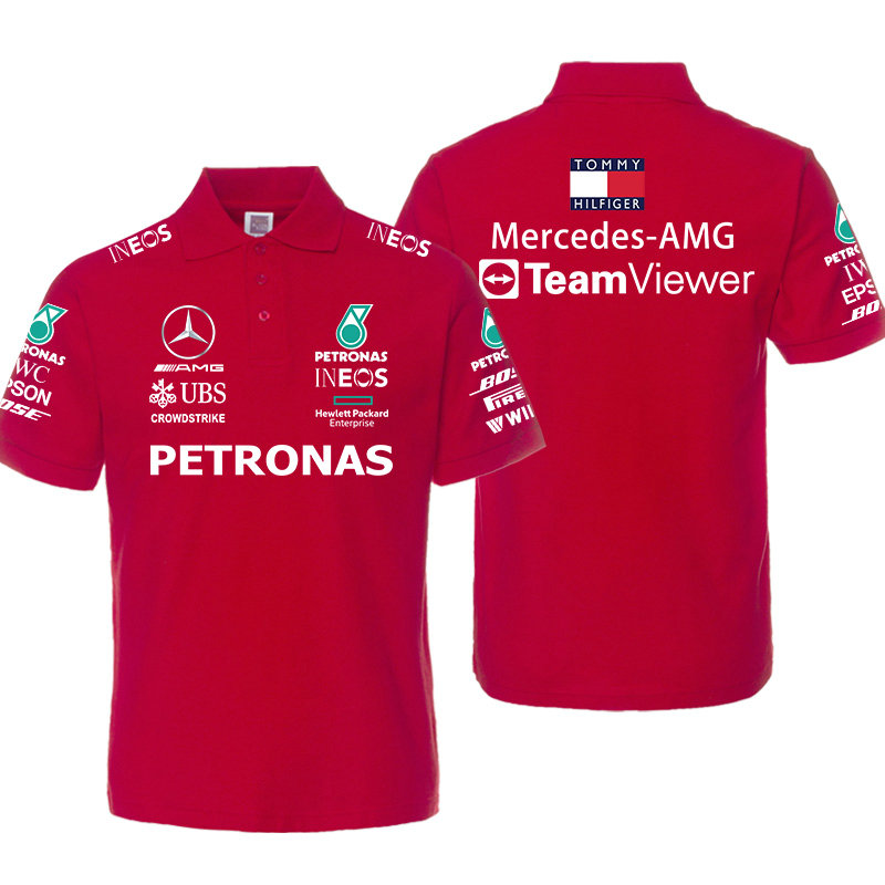 Polo Mercedes-AMG Petronas TeamViewer Homme Manche Courte Coton Couleur Unie